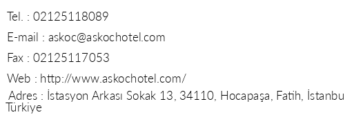 Asko Hotel telefon numaralar, faks, e-mail, posta adresi ve iletiim bilgileri